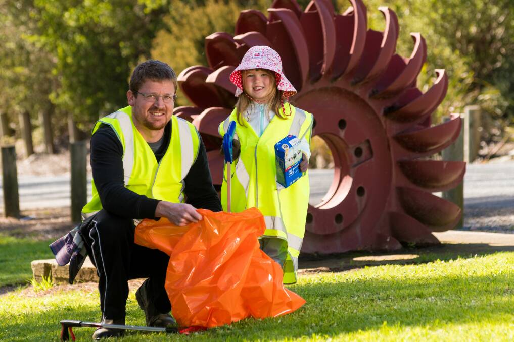 Green action: Ben and Emilia Morison, 4, of Hadspen, at the Clean Up Local: Tailrace edition. Picture: Phillip Biggs