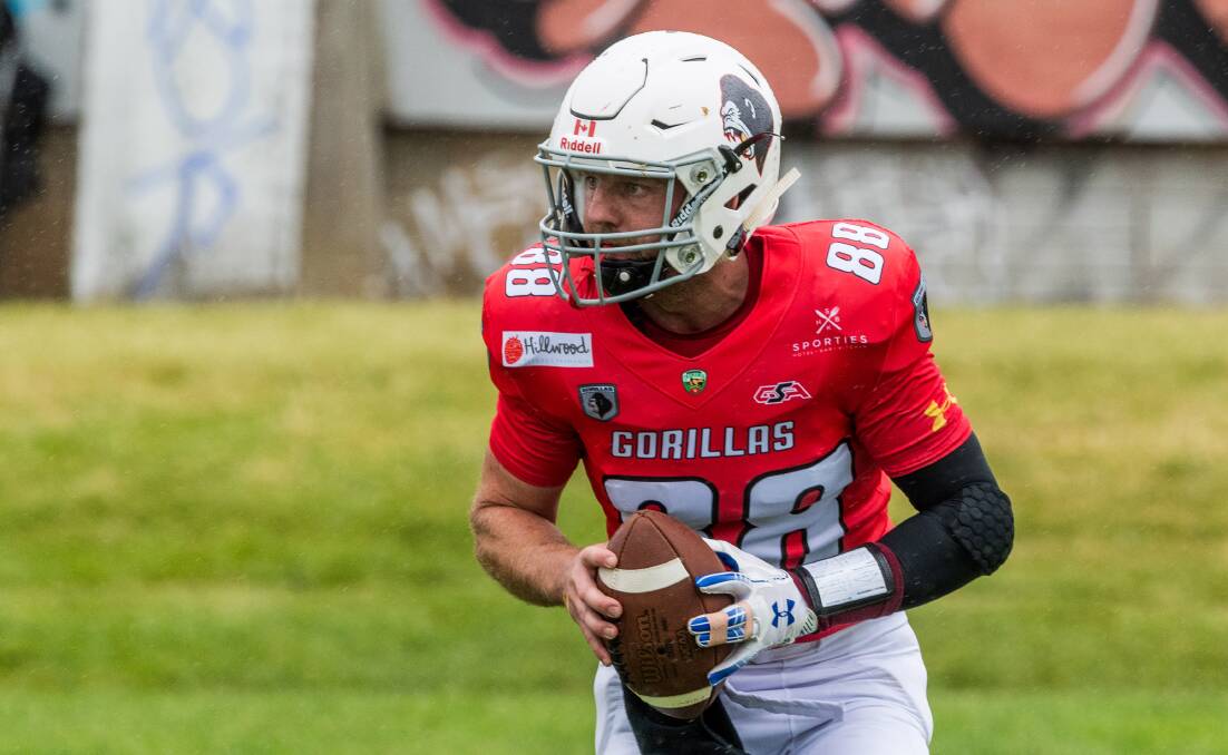 LEFT: Gorillas quarterback Fletcher Harding, like many Gridiron Tasmania players, has played numerous positions in the sport since joining in 2013.