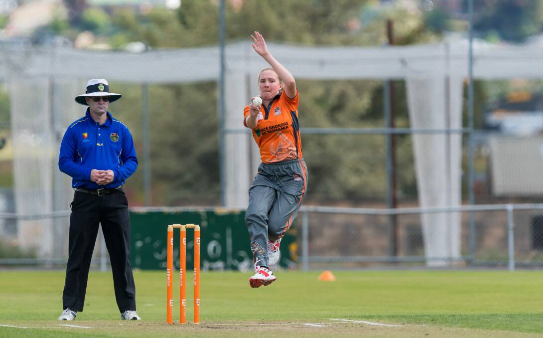 UNSTOPPABLE: Raiders bowler Hannah Magor finished 3-4 in four overs in the crushing win against New Town. Picture: Phillip Biggs