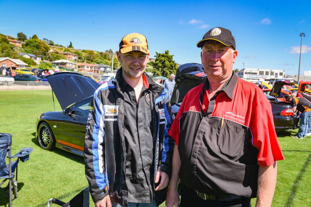 Shannon Austin and his father , Murray Austin of NSW in front of their Monaro VZ. Picture: Paul Scambler.