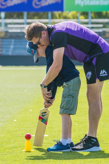 James Faulkner during the Hobart Hurricanes 'Super Clinic' for children with WBBL & BBL players in Launceston. Pictures:  Phillip Biggs