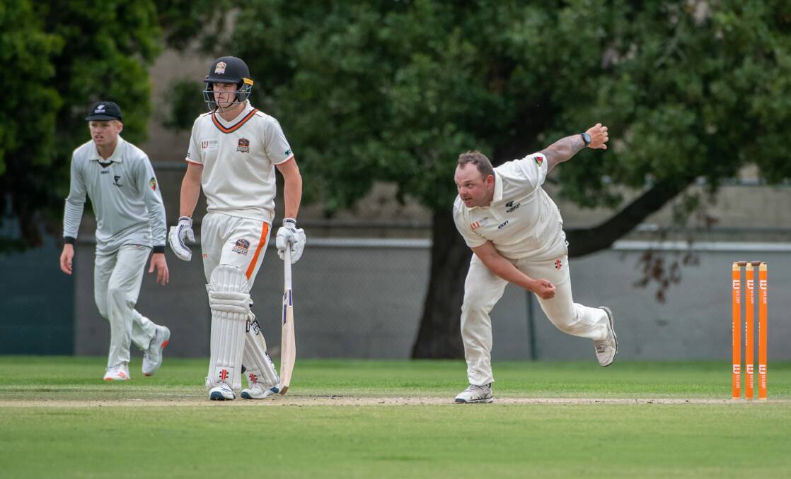 LIMIT: Raiders batter Sam O'Mahony and Glenorchy bowler Trent Le Rosignol during last week's innings at the NTCA No.2. Picture: Paul Scambler