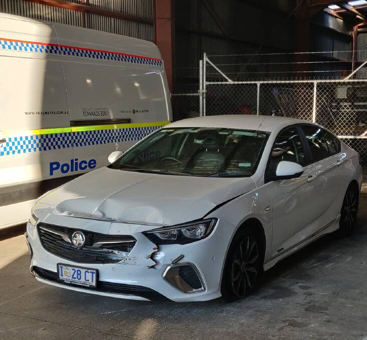 The unmarked police vehicle rammed by the evading truck. Picture: Harry Murtough