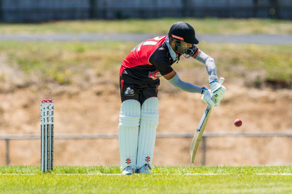 Hadspen batsman Shahid Ahmed defends his wicket against a merciless Longford bowling attack.