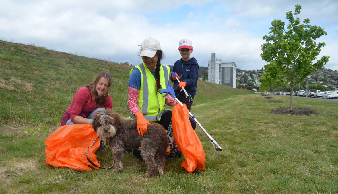 Catchy: Annette Galvin-Ridge, Rene Duplessis, Elliot Lindsay, 8, and Poppy, all of Launceston. Picture: Harry Murtough