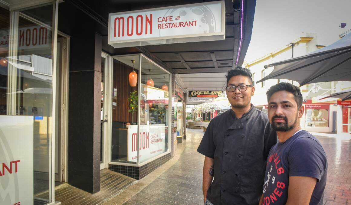 Moon Cafe co-owners Shekhar Shrestha and Avishesh Lamichhane in the Quadrant Mall, Launceston. Picture: Paul Scambler
