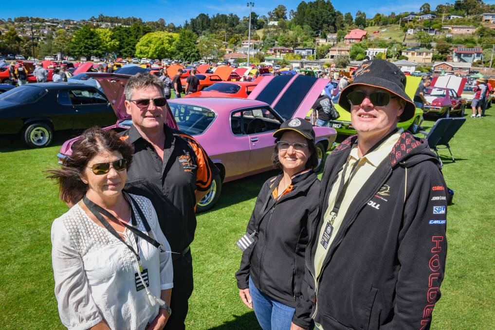  Carol and Bill Heinrich with Bronwyn and Gary Barker with Mr Heinrich's Monaro HQ. Picture: Paul Scambler.
