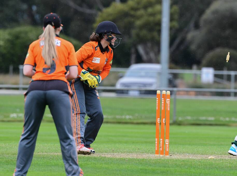 Tough: Emma Manix-Geeves once again played aggressively as wicket-keeper. Picture: Neil RIchardson