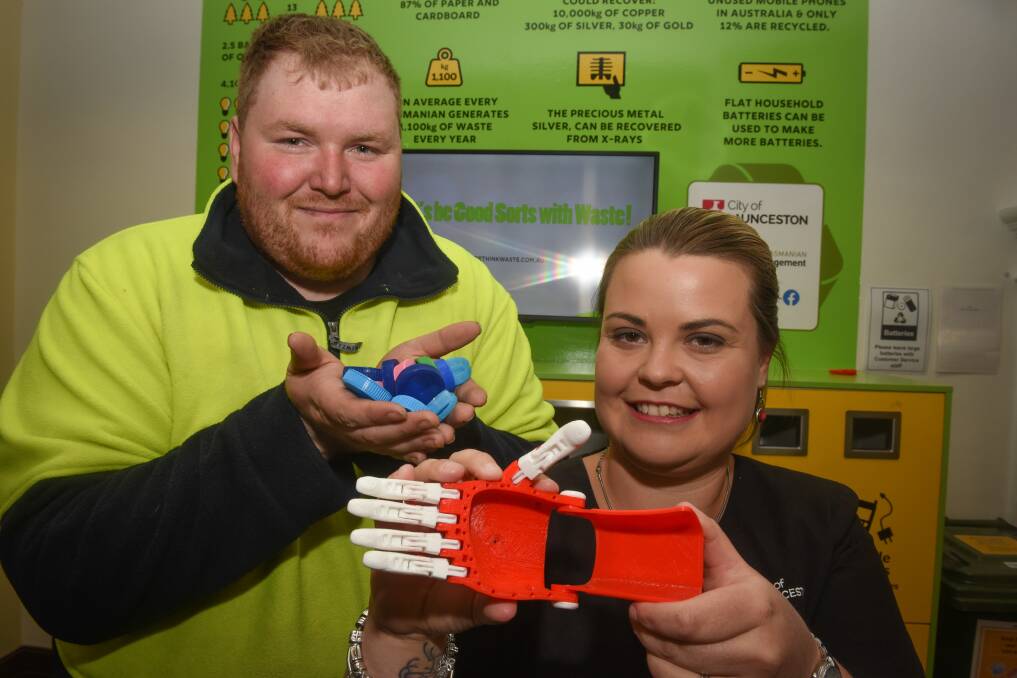 Helping hand: Envision Launceston lead supervisor Dylan Oakenfull with City of Launceston's Waste and Environment officer Jess Nesbitt. Picture: Paul Scambler