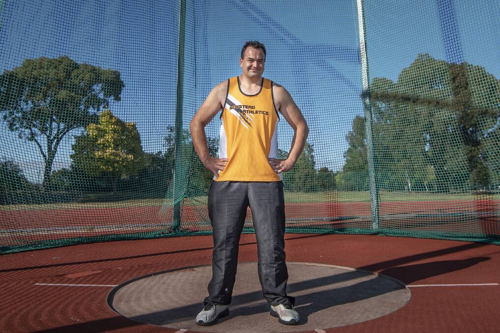 STANDING TALL: Todd 'the Hulk' Hodgetts at the St Leonards athletics centre, ready to perform this weekend. Picture: Craig George
