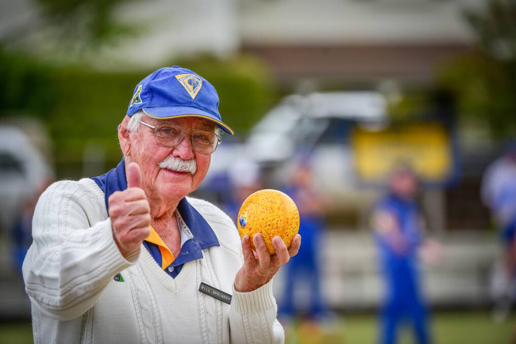LEGEND: Bill 'Mad Dog' Springer, 83, at his 900th game of bowls on Saturday. Picture: Paul Scambler