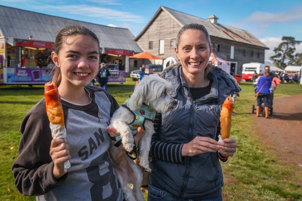 Paityn Johnston 12yr and Tarnya Trezise of Blackstone Heights with "Teddy" at The Woofers Wags and Walkies at Woolmers Estate 2018. Picture: Paul Scambler.
