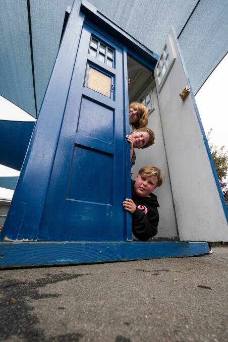 All aboard: Flynn Morrell, Mitchell Morrell, and Jaclyn Rockliffe aboard the TARDIS at the Norwood Primary School fair. For more photos, turn to page 12. Picture: Phillip Biggs