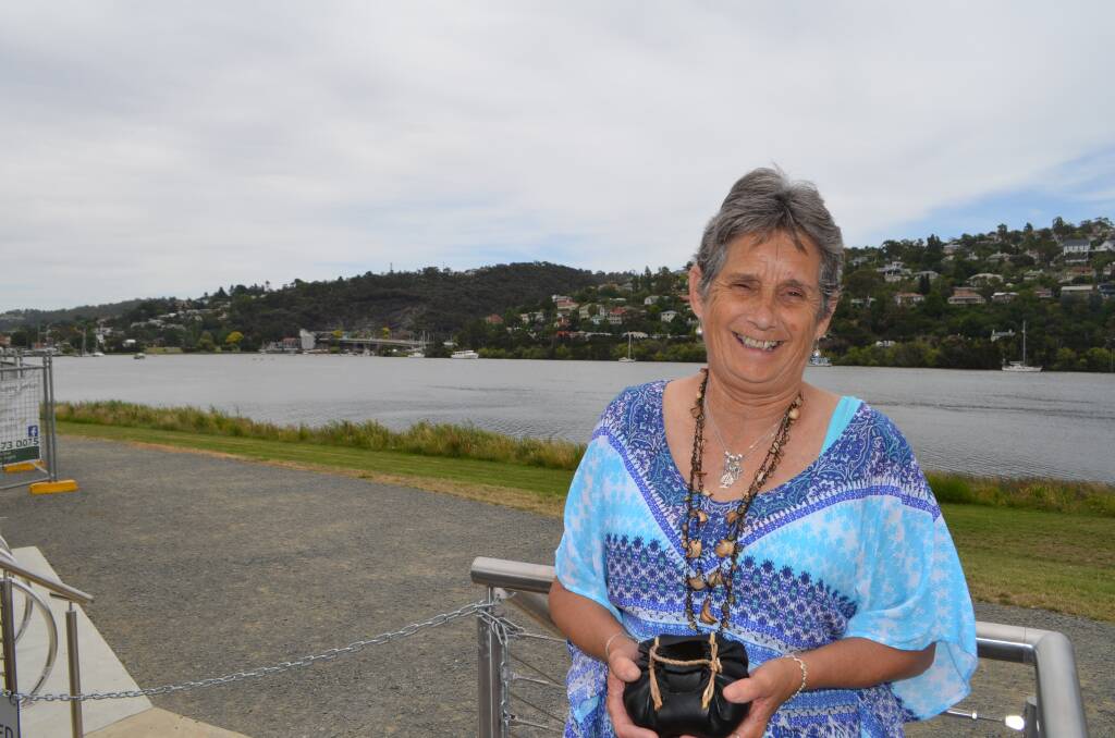 Traditional art: Nannette Shaw with one of her Indigenous kelp water carriers. Picture: Harry Murtough