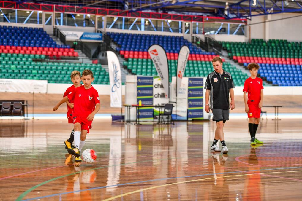 Tasmanian Futsal coach Jarrod Linger watches his chargers practice in Launceston. Picture: Scott Gelston 