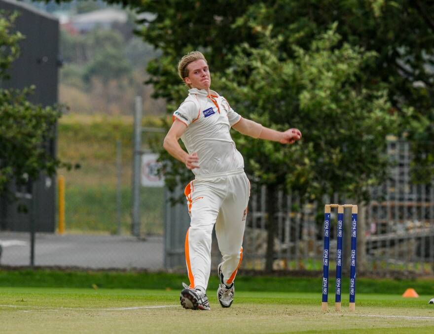 Bowled over: South Launceston's James Beattie bowled 3-16 in the Raiders' win against Kingborough in round six. He will, however, be out this week. Picture: Paul Scambler