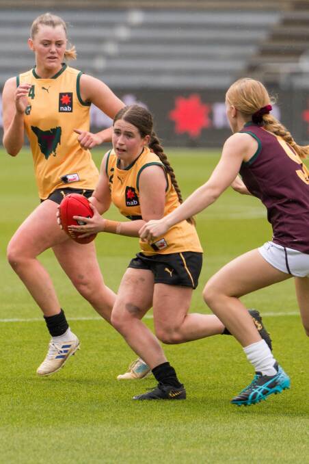 Rising stars: North Launceston's Zoe Bourne during the under-18s all star AFLW game at UTAS Stadium on Wednesday. Pictures: Phillip Biggs