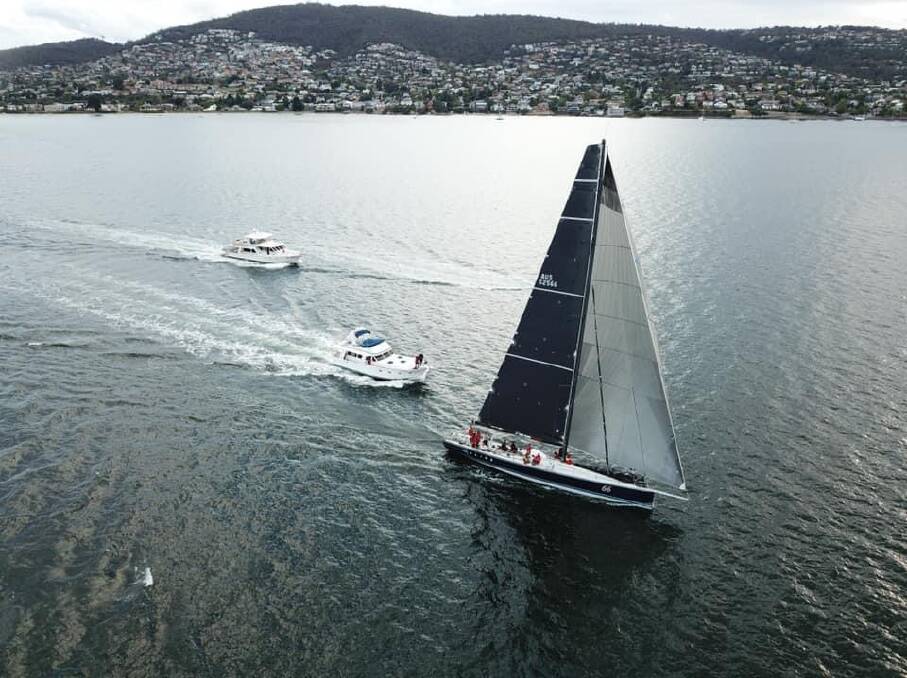 Spirited: Alive sailing into the finish line in Hobart. Picture: supplied