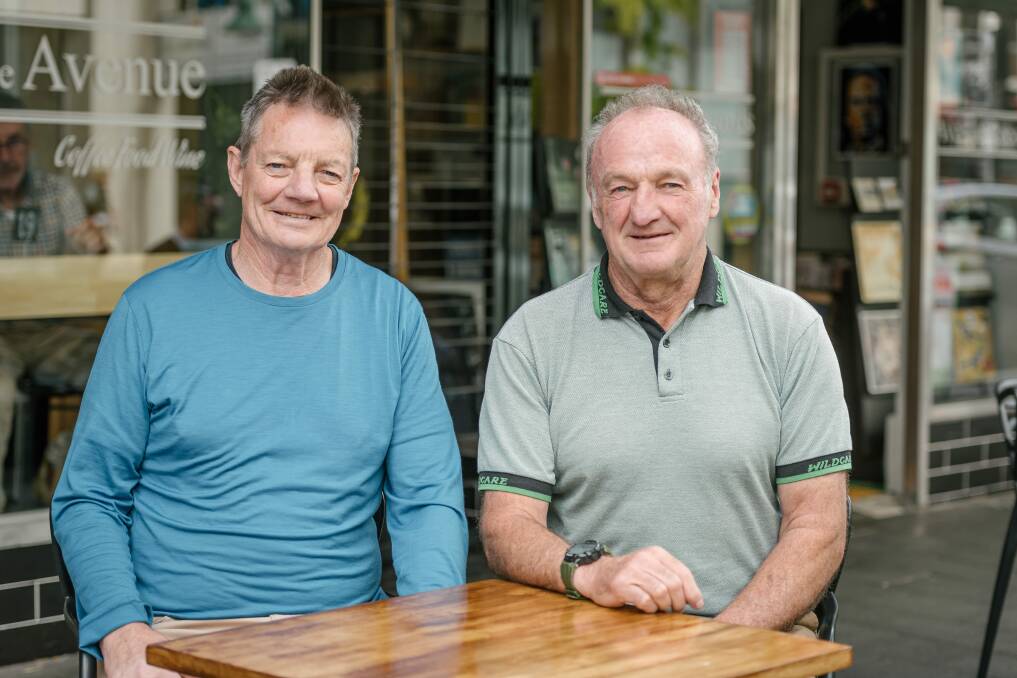 BOTTOM: West Coast-raised Tony Newport and John Carswell, both 68, played football for Rosebery and City in the late '60s and early '70s. Picture: Craig George