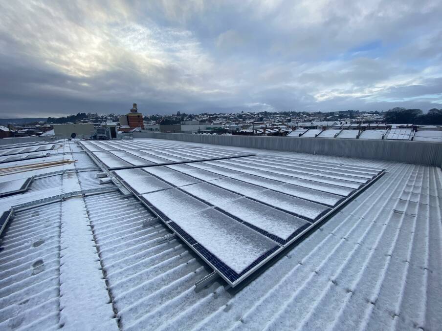 Solar snow: Solar panel installers needed to work around the unexpected snow Launceston received a few weeks ago. Picture: supplied