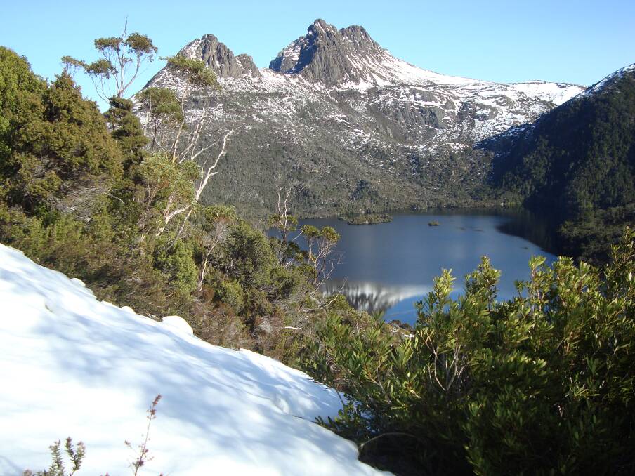 White-tipped: A photograph of snow-capped Cradle Mountain during winter. Picture: Don Defenderfer