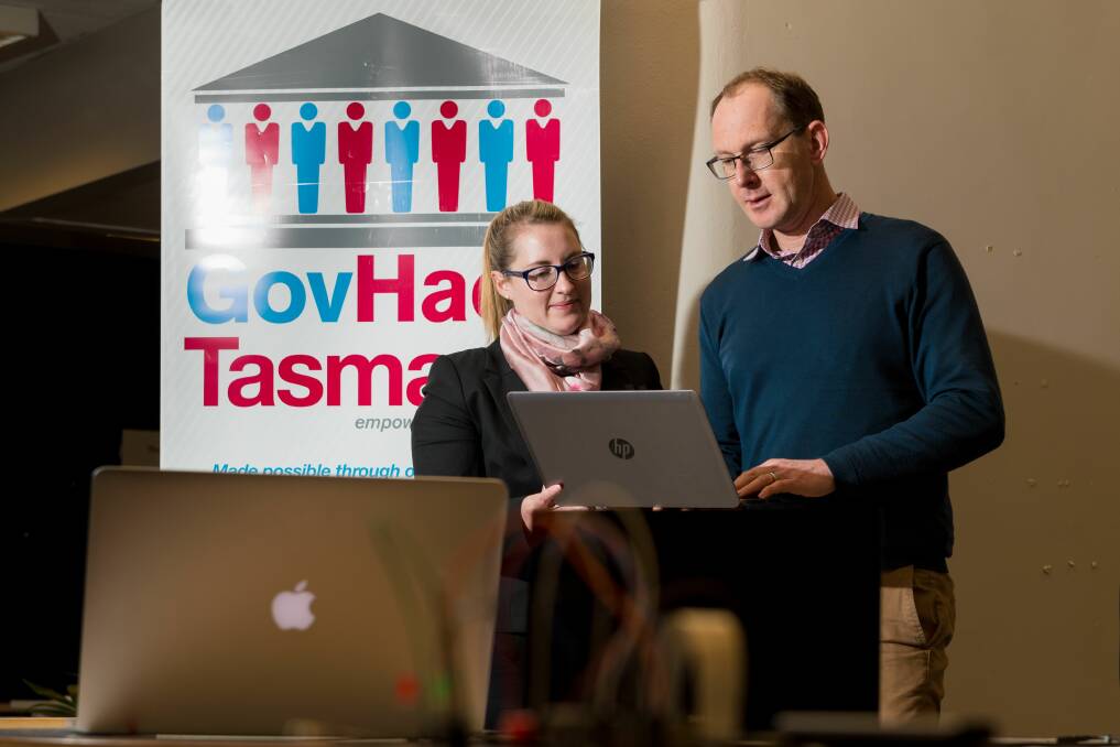 Get with the program: Enterprize Community Manager Kaitlin Roach and GovHack Tasmanian State Director Damian Frappell, ahead of the National GovHack competition. Picture: Phillip Biggs