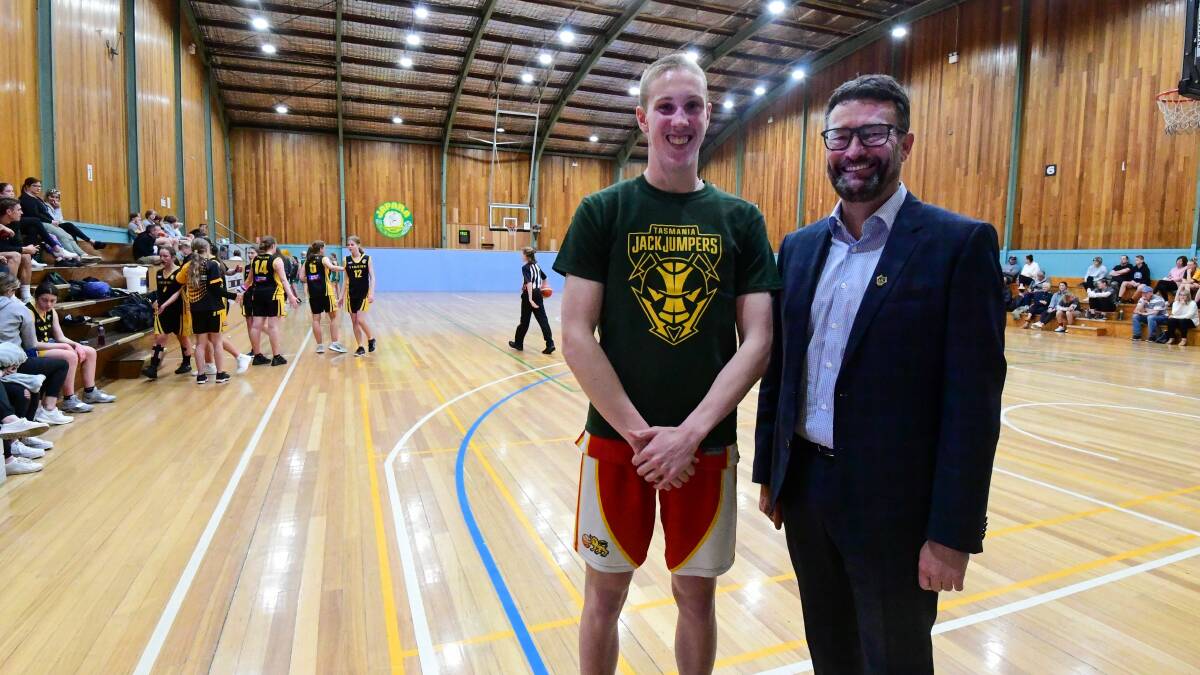 Bright future: Launceston basketball star Lachie Brewer and JackJumpers chief executive Simon Brookhouse. Picture: file