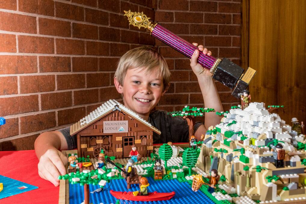Building a winner: Hayden Spaanderman, 10, of Launceston with his Cradle Mountain - inspired Lego piece. Picture: Phillip Biggs