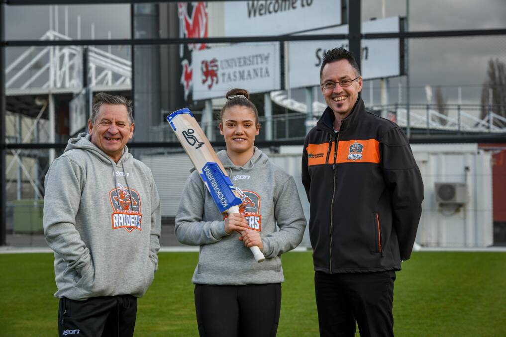 RAID: Greater Northern Raiders head of coaching Tim Coyle, keeper-batter Emma Manix-Geeves and women's coach Darren Simmonds. Picture: Paul Scambler