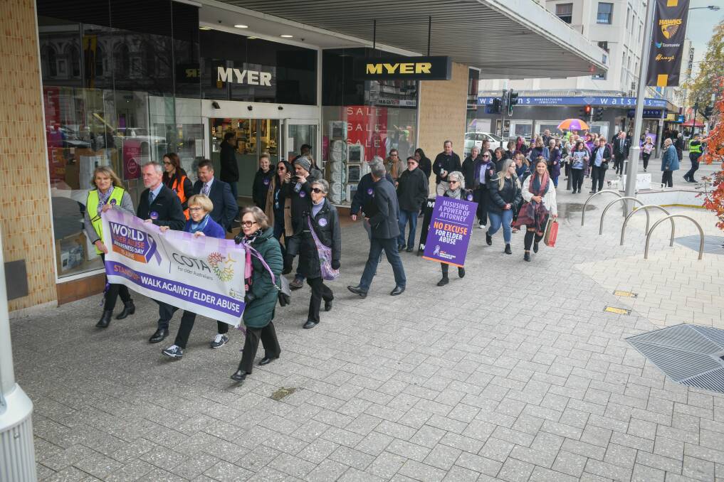 Ending abuse: COTA Tasmania annual Walk Against Elder Abuse, in the Brisbane street mall, Launceston. Picture: Paul Scambler