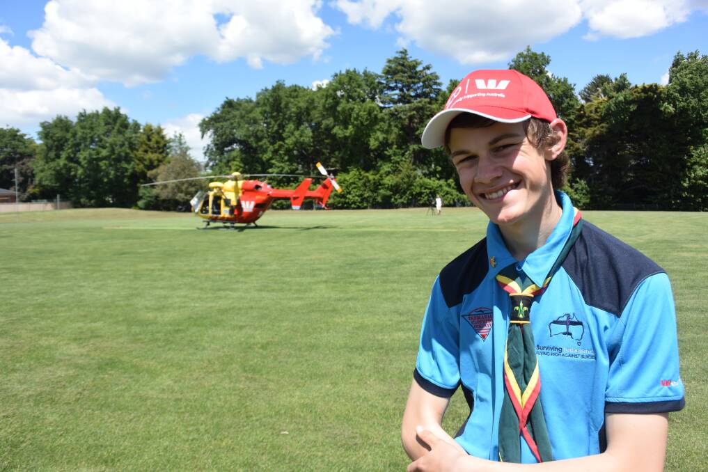 Flight: Bob Bramley and Westpac Rescue Service are raising personal safety and awareness with pupils at St Leonard's Primary School. Picture: Harry Murtough.