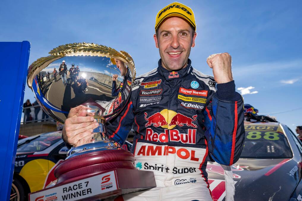 Jamie Whincup with his 13th Supercars race win at Symmons. Picture: Supercars