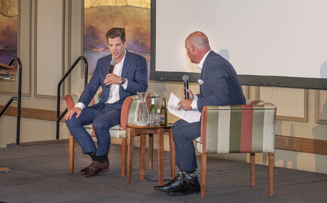 It's Time: Tim Paine and Cricket Tasmania chief executive Dominic Baker at the Greater Northern Raiders luncheon. Pictures: Craig George