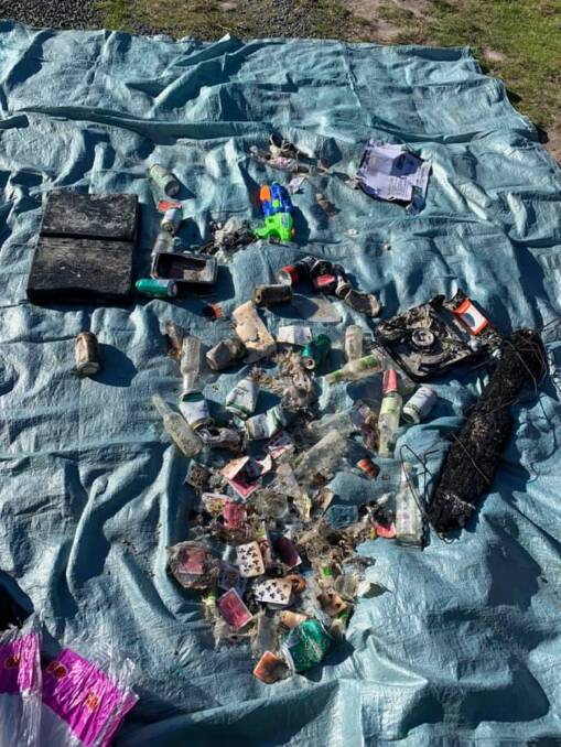 Mess: Some of the litter collected on Four Mile Creek Beach left by a group on the long weekend. Picture: supplied
