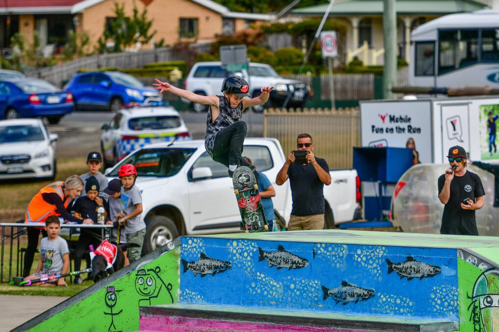 Jay Casey, 12, of Launceston, competes in the skateboard competition at the Beaconsfield Youth and Community Festival.