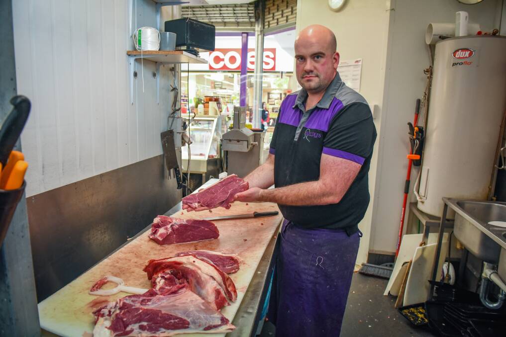 Clean cut: Baldy's Butcher owner Toby Wiggins of at the Kmart Complex at Racecourse Crescent. Picture: Paul Scambler