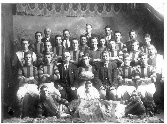 LEFT: Players from the East Zeehan Football Club from 1923. Picture: West Coast Heritage Zeehan Collection
