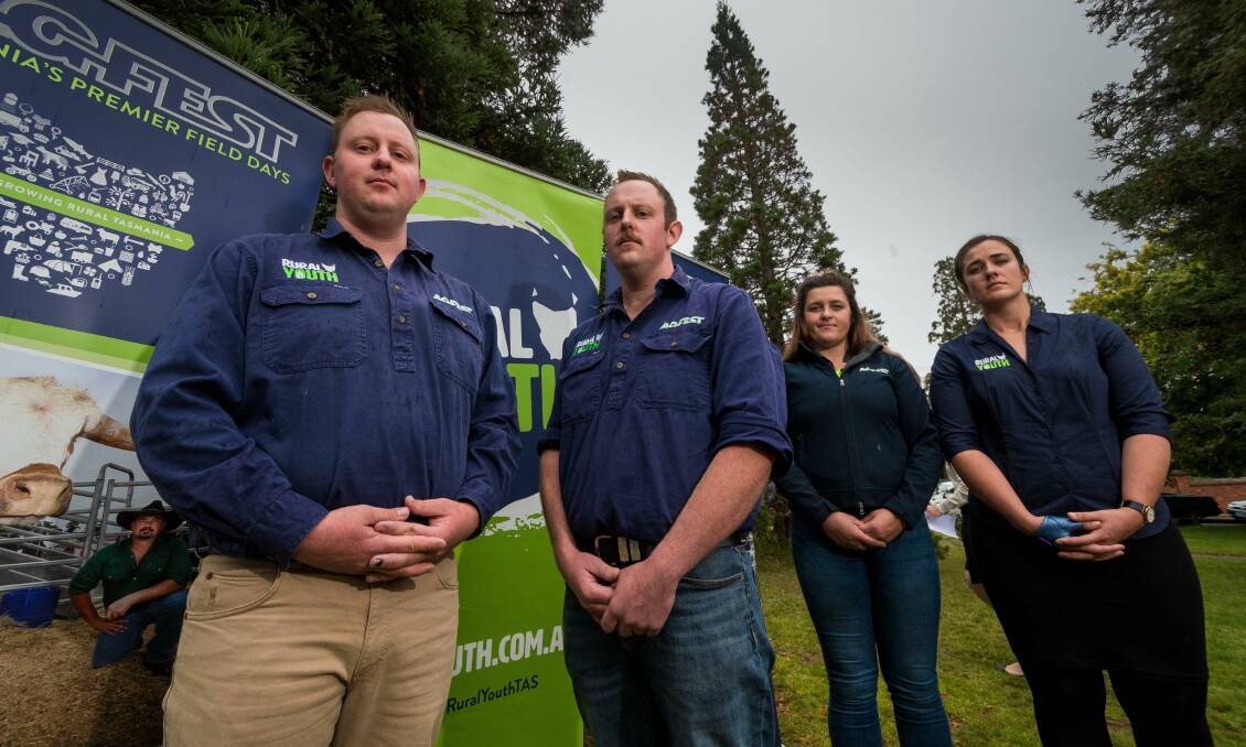Heartbroken: Rural Youth Tasmania state president Jake Williams, Agfest chairman Ethan Williams, Agfest Safety and compliance manager Jacqui Hodgkinson and Rural Youth Tasmania vice president Asleigh Reynold. Picture: Phillip Biggs