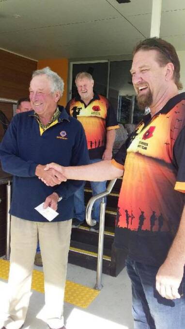 Community support: Lions Club of Westbury president Chris Viney and Exeter Services and Community Club president Gary Martin. Picture: Supplied
