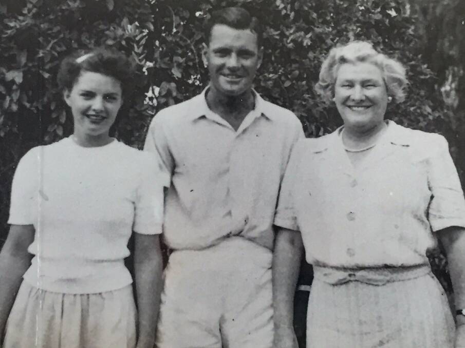 Barbara Dent and her brother Roger Dent and their mother Marjorie Dent. Photo taken when Roger returned in 1945.