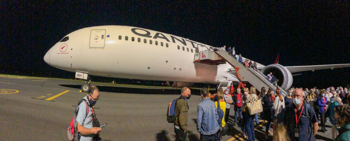 Back home, the Dreamliner 787 landed at Hobart Airport