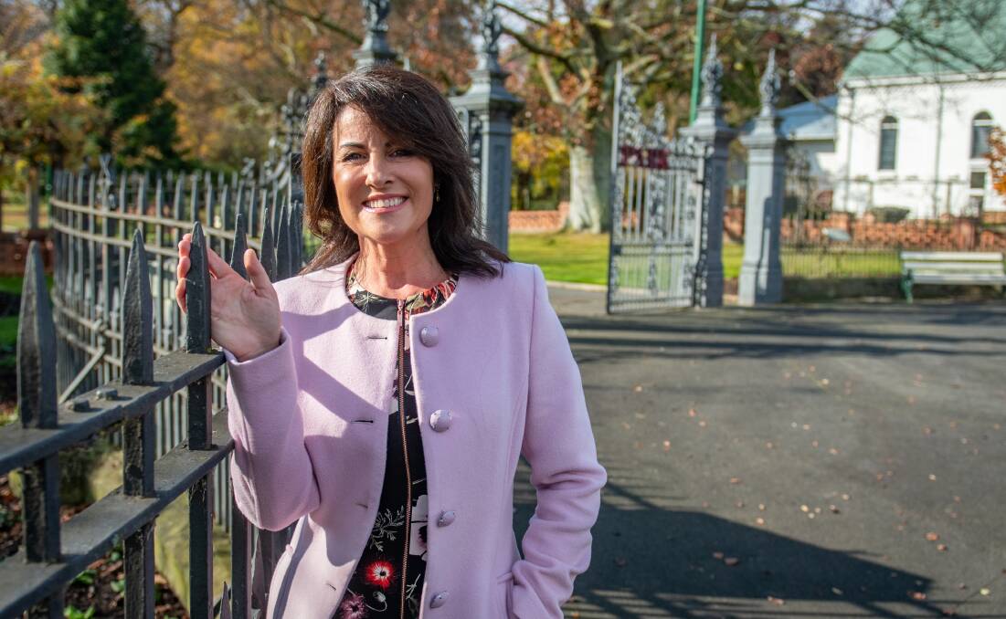 Jo Palmer now the MLC for Rosevears, in front of Launceston City Park gates,