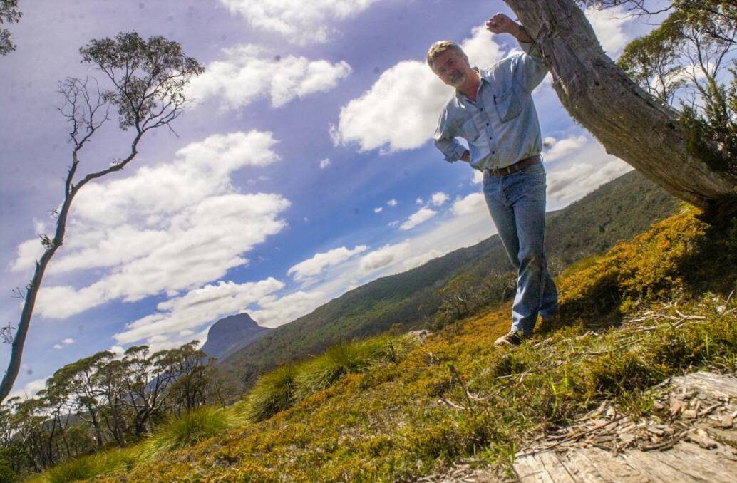 Self portrait: Photographer Paul Scambler with the view to Barn's Bluff.