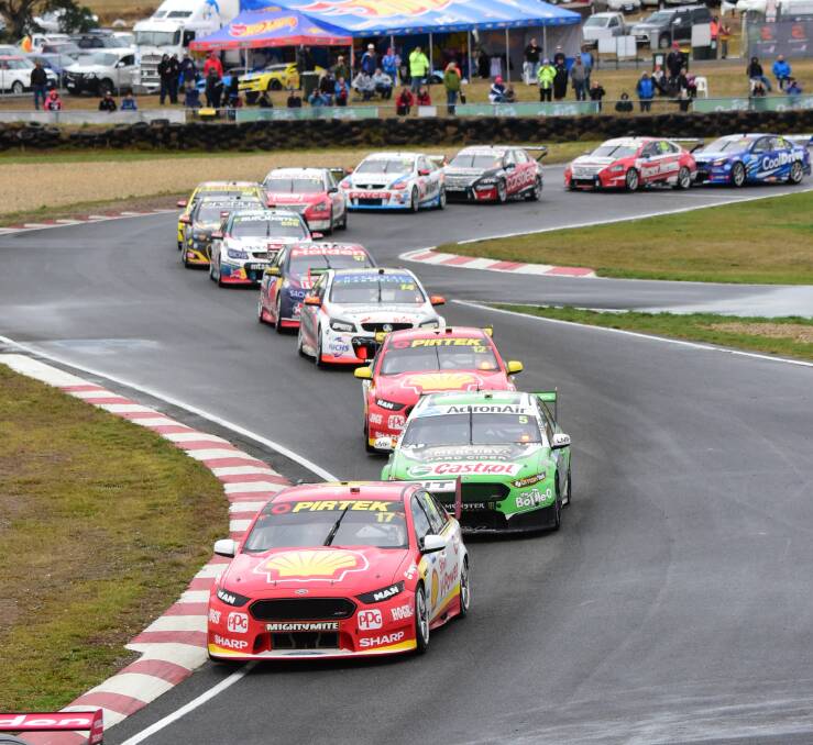  PROCESSION: Scott McLaughlin leads the field during the race on his way to a second place finish. Pictures: Paul Scambler