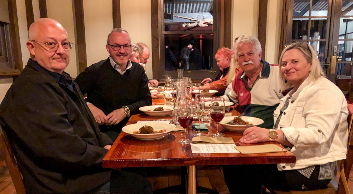 Twilight Dinner: Steve Walsh and Pete Williams join Louise and Paul Scambler at The Bark Mill Tavern at Swansea last weekend. 