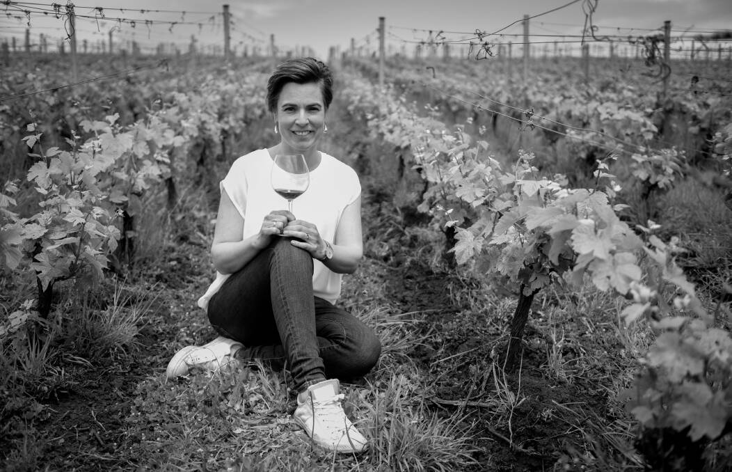 2/11/2020 Katrina Myburgh, Founder and Managing Director of Wines of Tasmania
sits in the vines at Sinapus Vineyar