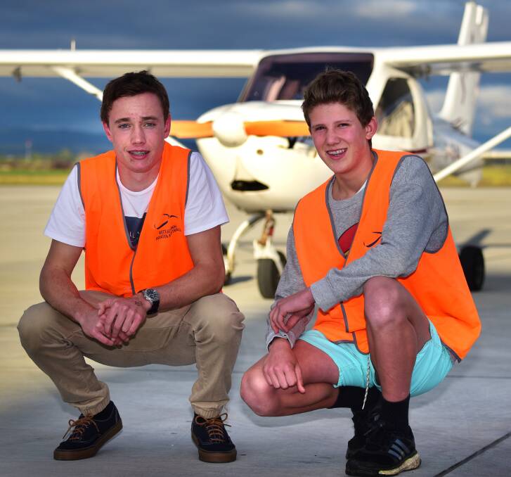 FLIGHT MODE: Will Barber, 15, of Relbia, and James Nation, 15, of Evandale. Picture: Paul Scambler