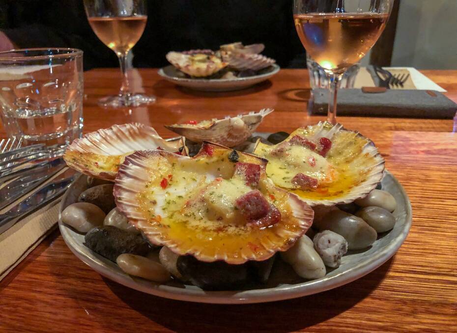 Course 2: Kyeema half shell scallops with a chorizo, chilli and garlic butter and the refreshing Freycinet vineyard, Field Rose