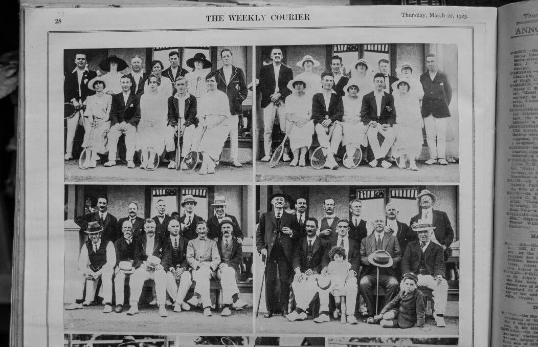 The Weekly Courier.: Thursday March 22, 1923, Railway officials at Bowls and Tennis: pic1: The Northern tennis team. (winners), pic2: Southern Team pic3: Northern bowling team (Winners), Pic4: Southern bowling team