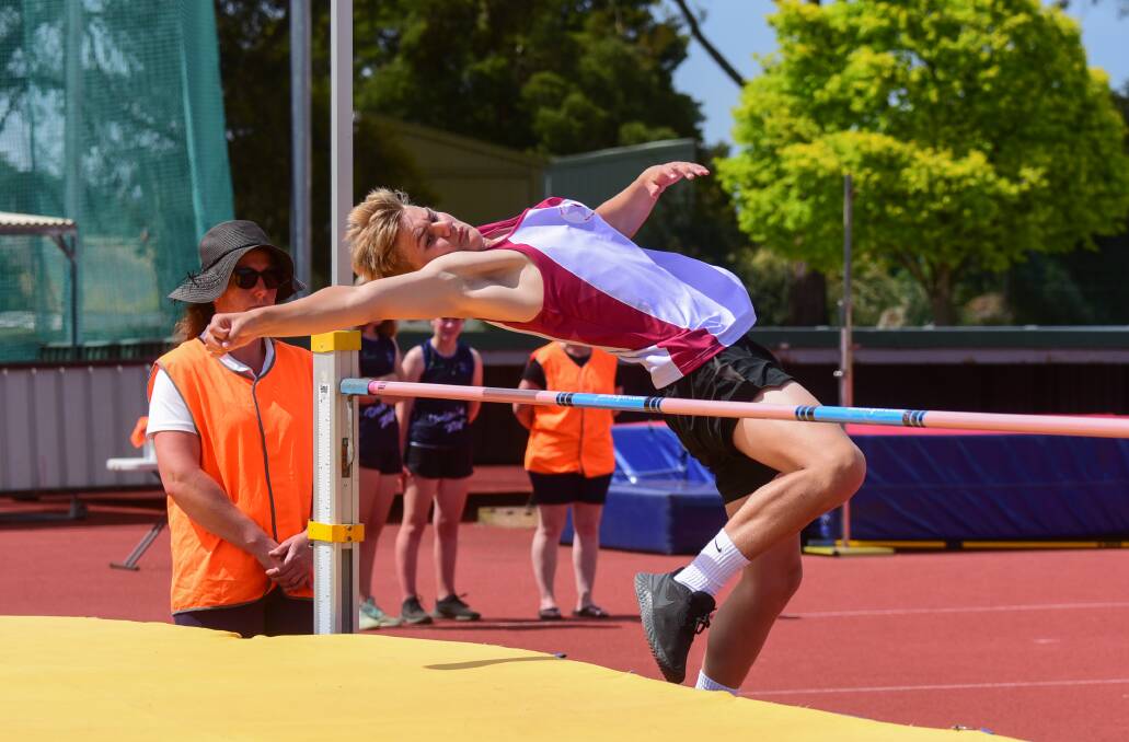 Lochie Wells, of Star of the sea leaping in the boys grade 8 high jump.